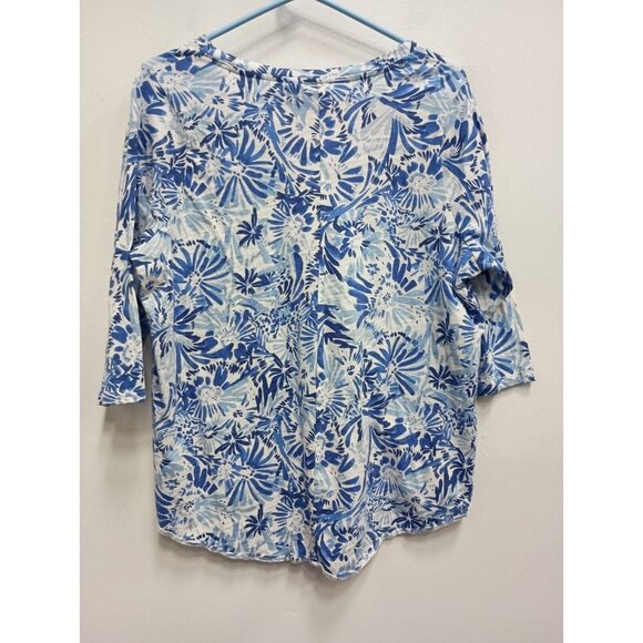 Joie Womens BOHO Blouse Top Size 1X Blue Floral 3/4 Sleeve Cottagecore - Picture 6 of 7